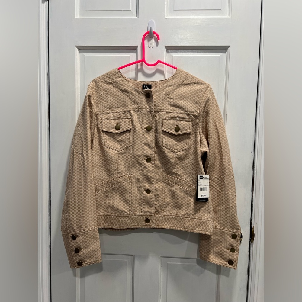 WORK TO WEEKEND NWT Tan Lightweight Collarless Button Down Jacket SZ 14 $72 MSRP